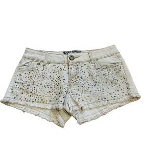10/$25🦋 Hot Kiss Ultra Light Wash Rhinestone CiCi Denim Cutoff Shorts - Size 1
